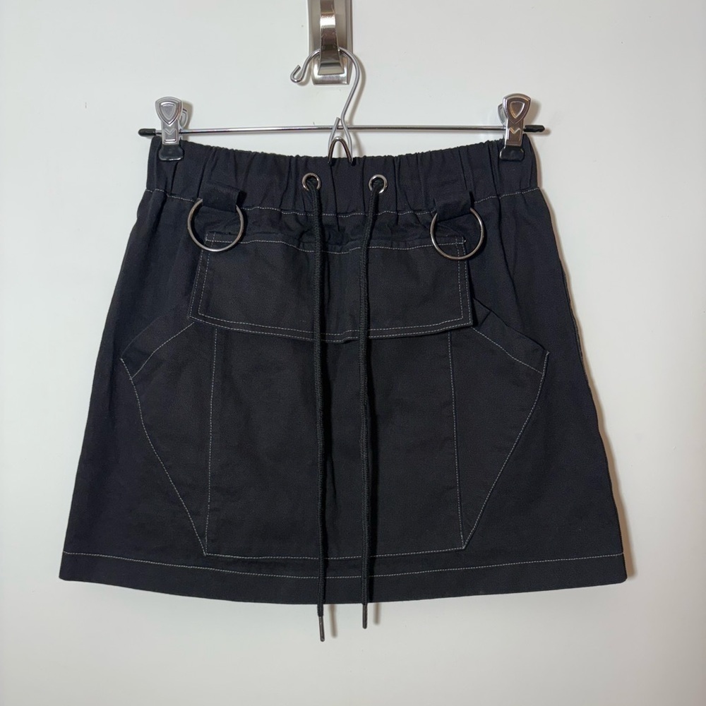 Vintage Y2K Black Denim Mini Skirt Goth Grunge Cyber Punk Emo Rave Sz XS